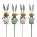 Flower plug rabbit wood Easter bunny green/white L34cm 4pcs