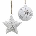 Floristik24 Decorative hanger star and Christmas tree ball with snowflakes metal white Ø9.5 / 7.6cm H10 / 9.2cm 4pcs