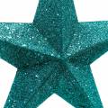 Floristik24 Glitter stars to hang emerald / petrol Ø21cm 2pcs