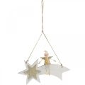 Floristik24 Angel on shooting star, Christmas decoration to hang, Advent White, Golden H13cm W21.5cm 2pcs