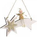 Floristik24 Angel on shooting star, Christmas decoration to hang, Advent White, Golden H13cm W21.5cm 2pcs