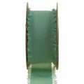 Floristik24 Fabric ribbon deco ribbon with fringes sage green 40mm 15m