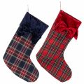 Floristik24 Checkered Santa boot with bow for hanging, 43cm, 2 pieces