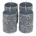 Floristik24 Pillar candles blue candles snowflakes 100/65mm 4pcs