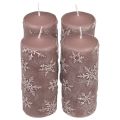Floristik24 Pillar candles pink candles snowflakes 150/65mm 4pcs