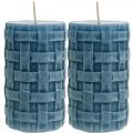 Floristik24 Pillar candles blue, wax candles Rustic, candles with braided pattern 110/65 2pcs