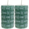 Floristik24 Candles with braided pattern, pillar candles Rustic green, candle decoration 110/65 2pcs