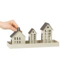 Light House Set Metal Three Houses on Tray 35cm 1 Set | Floristik24.ie