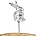 Floristik24 Wooden tray natural rabbit decorative metal silver Ø27.5cm H21cm