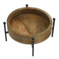 Round wooden tray, bowl with feet, wooden decoration for planting natural, black Ø19.5cm H11cm