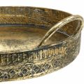 Floristik24 Decorative bowl with handles, patterned plant tray, golden metal vessel, antique look W45.5/42cm Ø39.5/34cm set of 2