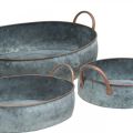Floristik24 Metal bowl with handles, planter, decorative tray Shabby Chic silver, white washed L35.5 / 30.5 / 26.5cm set of 3