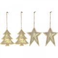 Floristik24 Metal pendants fir and star, Christmas tree decorations, Christmas decoration golden, antique look H15.5 / 17cm 4pcs