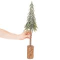 Artificial fir tree, iced finish, with wooden base, winter decoration, 60cm | Floristik24.ie