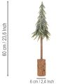 Artificial fir tree, iced finish, with wooden base, winter decoration, 60cm | Floristik24.ie