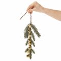 Artificial fir branch with gold-colored mini Christmas tree baubles, 46cm, 2 pieces | Floristik24.ie