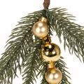 Artificial fir branch with gold-colored mini Christmas tree baubles, 46cm, 2 pieces | Floristik24.ie