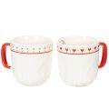 Floristik24 Coffee mug with red handle, knitted pattern and heart decoration, ceramic, 9cm, 2 pieces