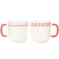 Coffee mug with red handle, knitted pattern and heart decoration, ceramic, 9cm, 2 pieces | Floristik24.ie