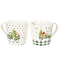 Floristik24 Coffee mug Merry Christmas Christmas car motif ceramic mug 10cm 2pcs