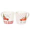 Floristik24 Christmas mug with car and Christmas tree, ceramic mugs, 10cm, 2 pieces