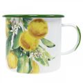 Floristik24 Enamel planter cup, decorative cup with lemon branch, Mediterranean planter Ø9.5cm H10cm