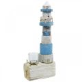 Floristik24 Wooden lighthouse with tea light glass maritime decoration blue, white H38cm