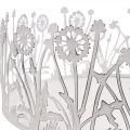 Floristik24 Decorative tray with dandelions, metal decoration for spring white, silver shabby chic Ø25cm H10.5cm