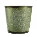 Floristik24 Planter with leaf decoration, metal vessel for autumn, green plant bucket Ø10cm H10cm