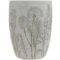 Floristik24 Vase concrete white flower vase with relief flowers vintage Ø14.5cm
