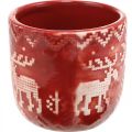Floristik24 Ceramic decoration with reindeer, Advent decoration, planter with Norwegian pattern red / white Ø7.5cm H7cm 6pcs