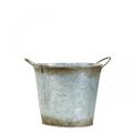 Floristik24 Decorative pot with handles, plant bucket, silver metal vessel, patina Ø17cm H16.5cm