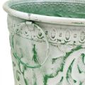 Floristik24 Metal pots with handles, planters with embossing white, green shabby chic H20.5/18.5/16cm Ø25.5/20.5/15.5cm set of 3