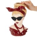 Head vase of a woman with sunglasses and pearl necklace, 30cm | Floristik24.ie