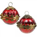 Floristik24 Vintage Christmas ball to open glass red golden Ø8cm set of 2