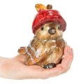 Decorative bird figurine with red apple cap, autumn decoration, 13cm | Floristik24.ie