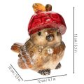 Decorative bird figurine with red apple cap, autumn decoration, 13cm | Floristik24.ie