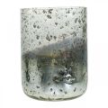 Floristik24 Candle glass two-tone glass vase lantern clear, silver H14cm Ø10cm