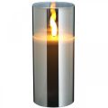 Floristik24 Decorative candle in a silver glass, LED light warm white, real wax, timer, battery-operated Ø7.3cm H17.7cm