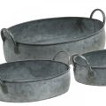Floristik24 Planter with handles, zinc tub, antique-look flower bowl, silver L35.5 / 30.5 / 26.5cm, set of 3