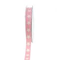 Floristik24 Christmas ribbon linen look stars pink 15mm 20m