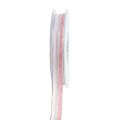 Floristik24 Christmas ribbon with stripes pink, silver 15mm 20m