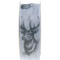 Floristik24 Christmas ribbon gray with deer motif 40mm 20m
