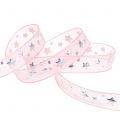 Floristik24 Christmas ribbon organza pink with star motif 15mm 20m