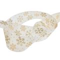 Floristik24 Christmas ribbon organza snowflakes white gold 40mm 15m