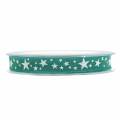 Floristik24 Jute ribbon with star motif petrol green 15mm 15m