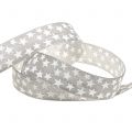 Floristik24 Christmas ribbon with star gray, white 25mm 20m