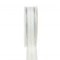 Floristik24 Christmas ribbon with transparent lurex stripes white, silver 25mm 25m