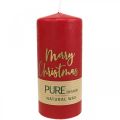 Floristik24 PURE pillar candles Merry Christmas 130/60mm wax red 4pcs