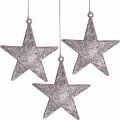 Floristik24 Christmas decoration star pendant pink glitter 10cm 12pcs